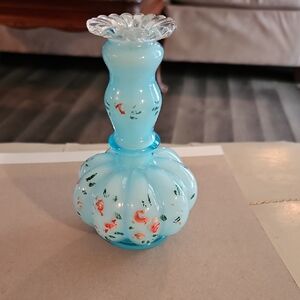Blue Glass Vase with Floral Design